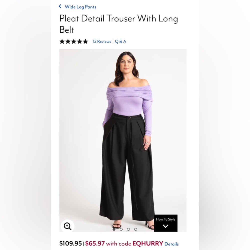 Eloquii Pleat detail trouser with long belt